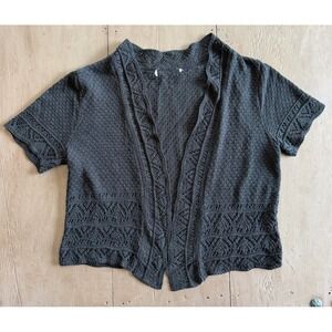 Black Pointelle Knit Shrug Short Sleeve Open Front Cardigan Coquette Soft Girl